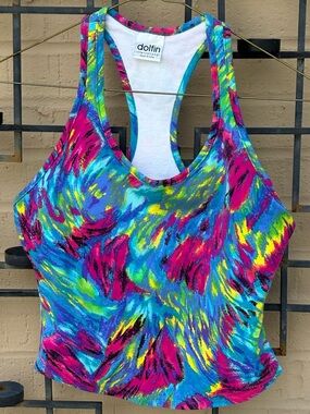 Dolfin Racerback Tank Top in Blue, Pink, Yellow & Green